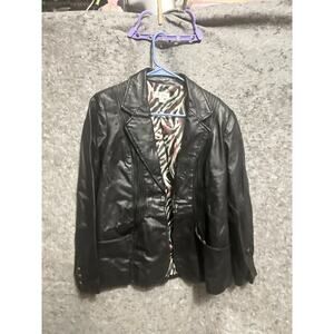 D&CO Blue Leather Jacket Women's One Button Size S